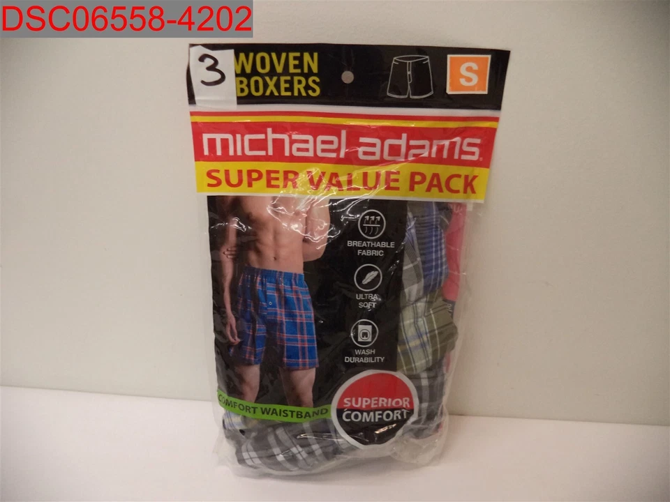 Michael Adams Men's Multicolor 3Pk Assorted Tag Free Woven Boxers S 814116014840 - Image 1 of 4