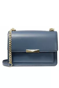 Michael Kors Jade Dark Chambray Leather Bag Gold Shoulder Leather Bag - Picture 1 of 3