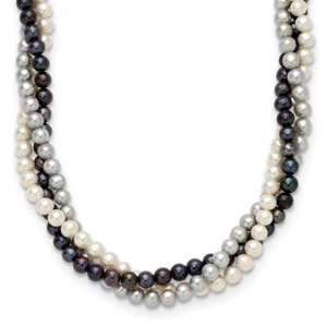 14k Yellow Gold 6-7mm Multicolor Freshwater Cultured Pearl 3-strand Necklace - Picture 1 of 4