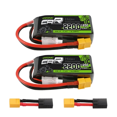 2X OVONIC 7,4 V 120C 2S 2200mah Lipo Akku XT60 für RC Auto Crawler 1/16 Flugzeug - Bild 1 von 4