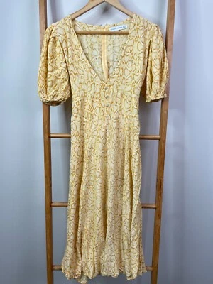 Maxi Vestido Faithfull The Brand Para Mujer 10 Amarillo Estampado Piel de Serpiente Manga Abullonada Foto 1 de 4