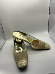 NINA Comfort silver mesh swirl glitter mules slides  heels shoes sz 7 1/2 - Picture 1 of 12