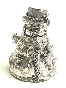Muñeco de nieve Lunt vintage con bastón de caramelo 2" plateado estaño adorno de Navidad - Imagen 1 de 10