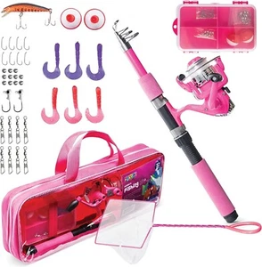 Kids Fishing Pole Pink 40 Set - Fishing Rod and Reel Combos Fishing Poles - Picture 1 of 9