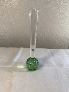 MCM Art Glass Green Bud Vase Controlled Bubble Bullicante Round Base 7.75" - Picture 1 of 7
