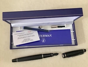Waterman Expert II Black Matte Fountain Pen Med Nib 75325 Chrome Trim box Paris - Picture 1 of 8