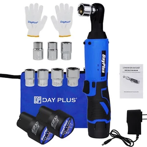 Llave eléctrica inalámbrica trinquete 3/8" ángulo recto herramienta eléctrica impacto 2 baterías - Imagen 1 de 10