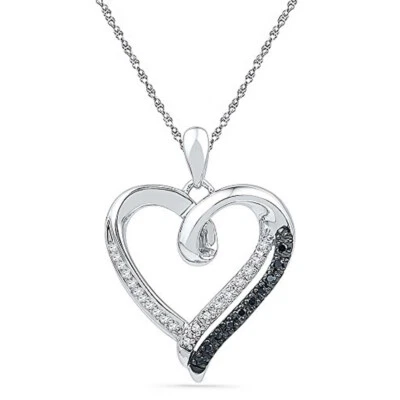 NUEVO 925 Collar Corazón Plata Esterlina Circonita Circonita Colgante y Cadena Mujer Blanco Negro Pavé Foto 1 de 4