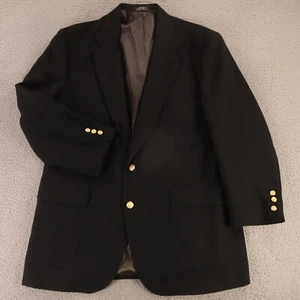 VTG Hopsack Jacket L LT Black Polyester Wool Blazer Sport Coat Metal Buttons 44L - Picture 1 of 16