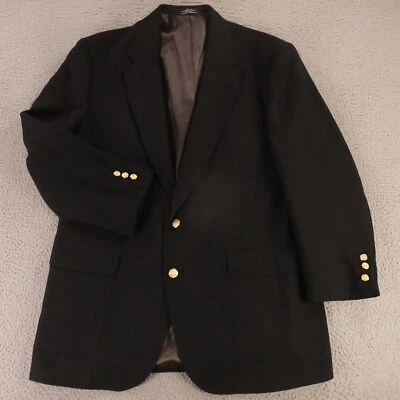 VTG Hopsack Jacket L LT Black Polyester Wool Blazer Sport Coat Metal Buttons 44L - Image 1 of 4