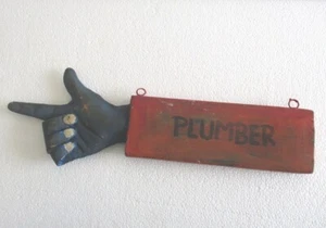 ANTIGUO LETRERO COMERCIAL DE FONTANERO DIRECCIÓN MANO HIERRO VINTAGE DETALLADO. - Imagen 1 de 6