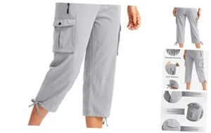 Women's Cargo Capris Pants with 6 Pockets Lightweight XX-Large Bright Grey - Picture 1 of 6