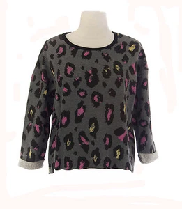 TOPSHOP Women's Gray Leopard Printed Crew Neck Sweater 04W30A Size US 10 NWT $56 - Picture 1 of 3