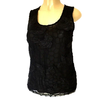 Blusa Top Robert Rodriguez Negra Encaje Floral Sin Mangas S Cuello Redondo Transparente  Foto 1 de 4