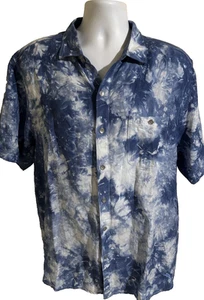 Tommy Bahama Shirt Mens Large Blue White Tie Dye Short Sleeve Button Up Pocket - Picture 1 of 7