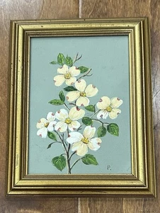 Hand Painted Dogwood Picture In Gold Frame Signed P. - Picture 1 of 4