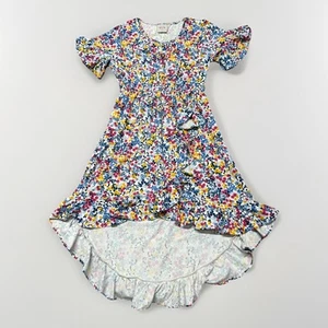 Boutique Kids Girls 10 High Low Ruffle Dress Spring Floral Pink Blue Yellow - Picture 1 of 13