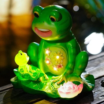Upgraded Size Solar Garden Outdoor Statues Frog Mother and Little Frog with 6... - Image 1 of 4