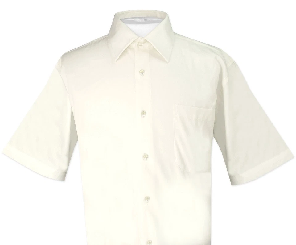 Biagio 100% Cotton Mens Short Sleeve Solid CREAM Color Dress Shirt size Large - Image 1 of 2
