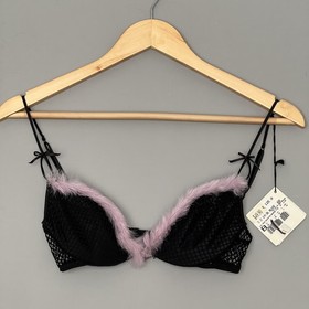 NWT La Perla Black Label  Lilac Fur w/ Fishnet Bra Sz 2 - US34 (B?)Italy 