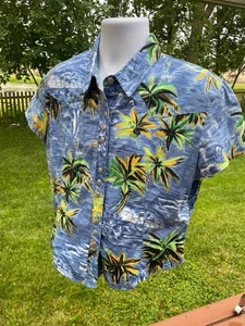 Vintage Circle T Western Wear Hawaiian Shirt Child's X-Large Blue Palm Tree Desi - Picture 1 of 8