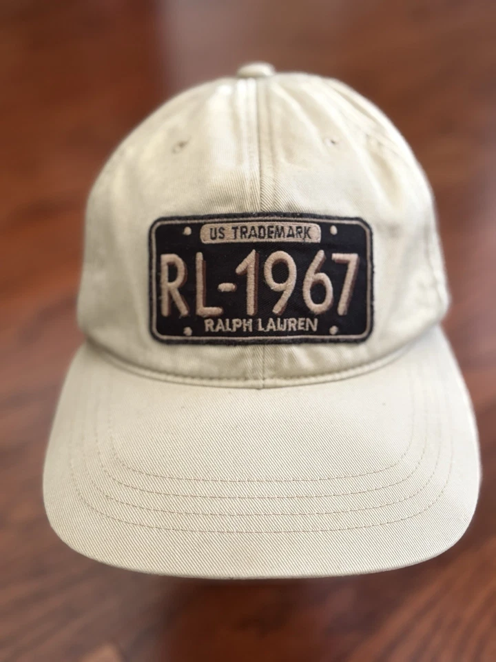 De Colección Polo Ralph Lauren Sombrero Gorra Correa Trasera Caqui Bordado RL 67 Placa Coche Foto 1 de 4