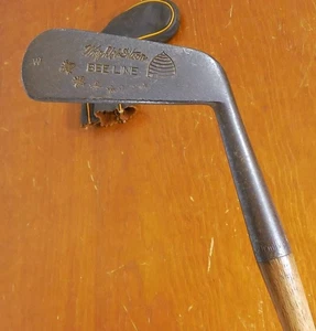 Vintage Wright & Ditson Bee Line Putter # 6 Hickory Wood Shaft Leather Cover - Picture 1 of 10