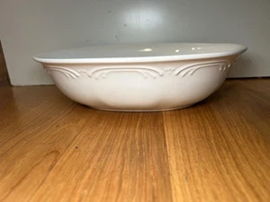 Pfaltzgraff Oval Serving Bowl White Embossed Scroll Stoneware Made in USA Dish - Picture 1 of 9