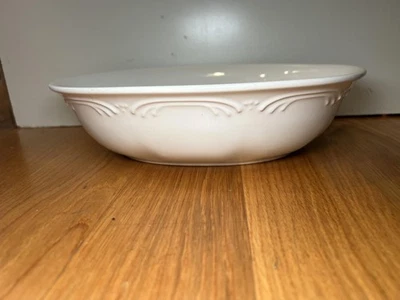 Pfaltzgraff Oval Serving Bowl White Embossed Scroll Stoneware Made in USA Dish - Image 1 of 4