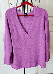 EILEEN FISHER WOMAN - ORCHID COLOR V-NECK COTTON BLEND SWEATER - SIZE 2X - Picture 1 of 6