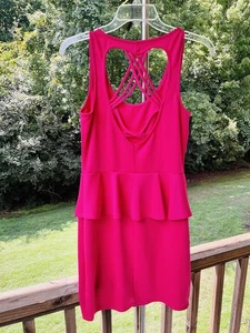 Y2K Charlotte Russe Hot Pink Mini Dress Peplum Sleeveless Barbiecore Size Large - Picture 1 of 17