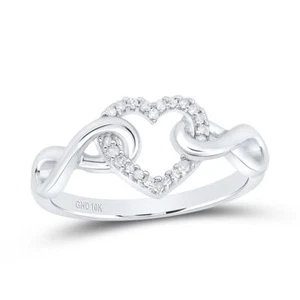 10K White Gold Genuine Round Diamond Women's Infinity Twist Heart Ring 1/10 CT - Picture 1 of 1