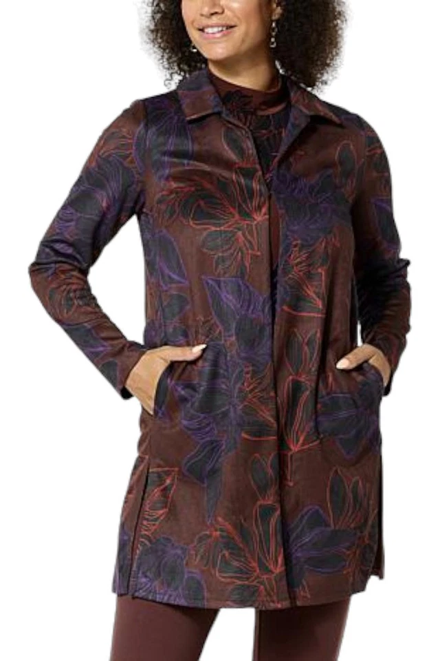 IMAN Global Chic Luxe Faux Suede Topper Brown Floral - Image 1 of 1