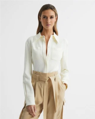 REISS Natalia Ivory Premium Stitch Detail Fitted Blouse Shirt Top UK Size 6 - Image 1 of 4