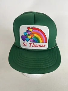 Vintage St Thomas Virgin Islands Rainbow Hearts Logo Nylon Snapback Trucker - Picture 1 of 6