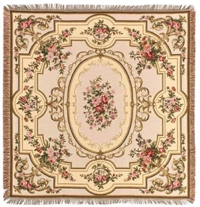 NEW 60" AUBUSSON BELGIAN TAPESTRY TABLE CHAIR THROW BED SPREAD 739 - Picture 1 of 7