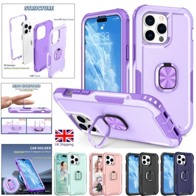 For iPhone 15 Pro Max 14 13 12 11 Heavy Duty Ring Stand Shockproof Case Cover - Image 1 of 4