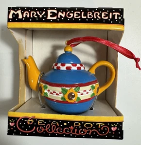 Mary Engelbreit Teapot Collection Ornament Country Sunflower Blue & Yellow NIB - Picture 1 of 6