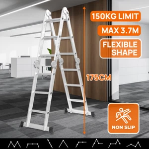 3.7M Multi Purpose Ladder Aluminium Folding Extension Adjustable Step New Fold - Picture 1 of 11