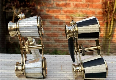 Brass Finish Opera Glass Mother of Pearl With Handle Lot of 2 Brass Fitting Gift - Image 1 of 4