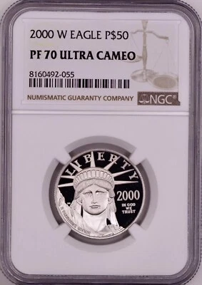 2000-W $50 1/2 oz American Platinum Eagle Proof NGC PF70 Ultra Cameo - Image 1 of 3