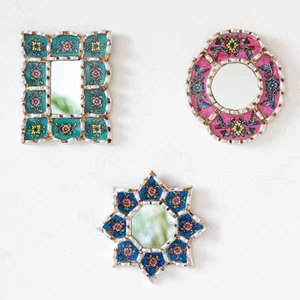 Small Decorative Wall Mirror set of 3 from Peru- Accent mirrors of 6" wall decor - Picture 1 of 10