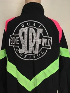 Maglione Vintage Anni 80 Doppio Controllo Surf Gone Wild 1/2 Zip Nero Striscia Neon XL - Foto 1 di 12