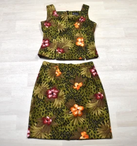 90s SL Fashions Mini Skirt Tank Set Womens Tropical Floral Leopard Green 12 VTG - Picture 1 of 6