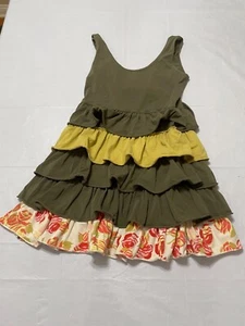 Girls Matilda Jane Dress Medium M floral green red yellow roses -733 - Picture 1 of 5