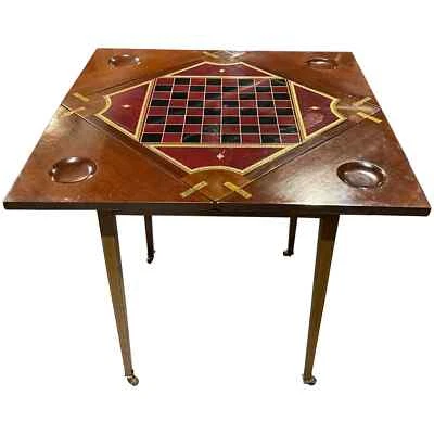 Mesa de jogos de mogno eduardiano inglês com tampo de lenço - Imagem 1 de 4