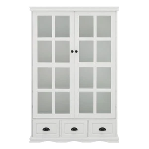 Home 2 Glass Doors Storage Cabinet Display Cabinet Adjustable Shelves & 3 Drawer - Picture 1 of 19