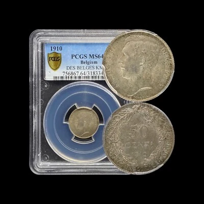 BELGIUM. 1910, 50 Centimes, Silver - PCGS MS64 - Top Pop 🥇 French - Image 1 of 4