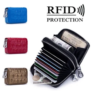 Women/Men Mini Wallet RFID-Blocking Card Holder Leather Pocket Coin Small Purse - Picture 1 of 13