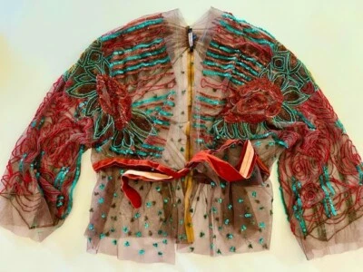 Rozae Nichols чистый бисер наслоения верх, тюль, пеплум стиль галстук талии верх, редкая - Изображение 1 из 4